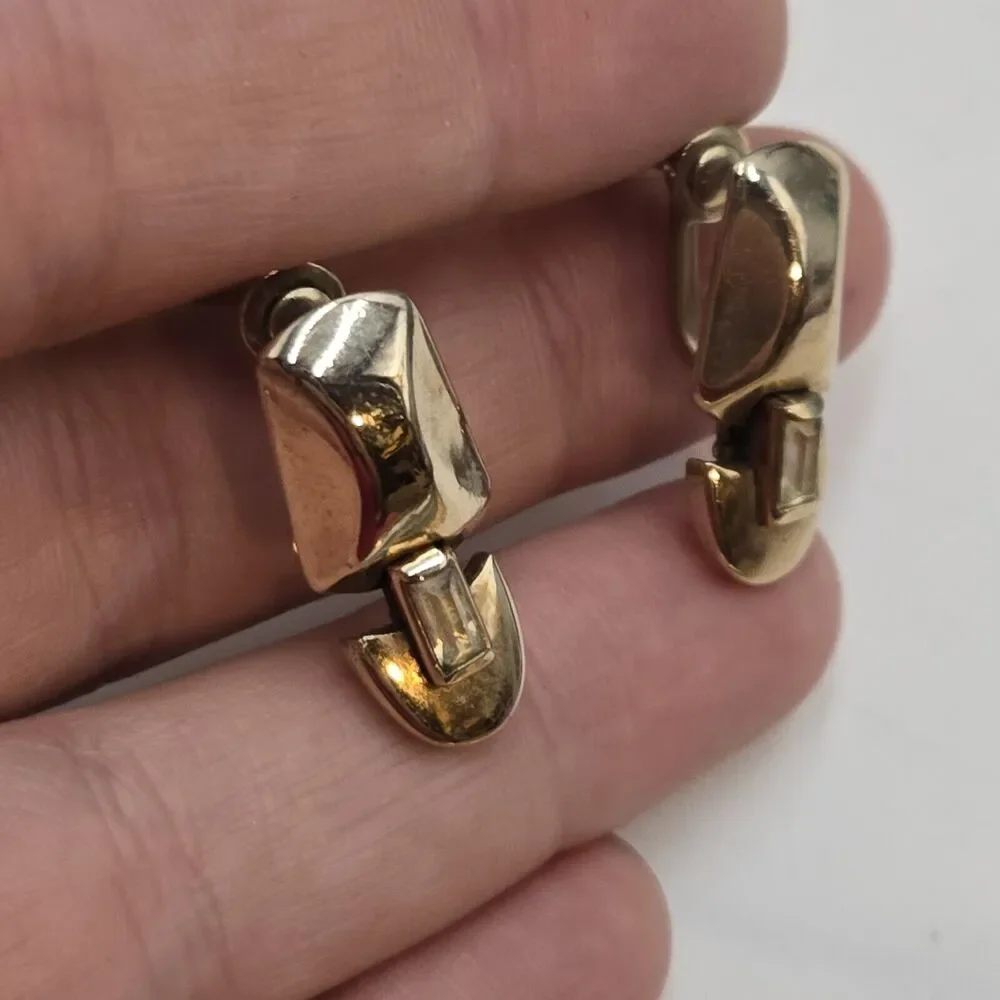 Vintage TARA Gold Tone Door Knocker Rhinestone Screw Back Earrings
